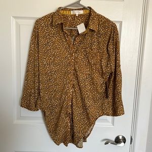 Mustard button down with black and white details